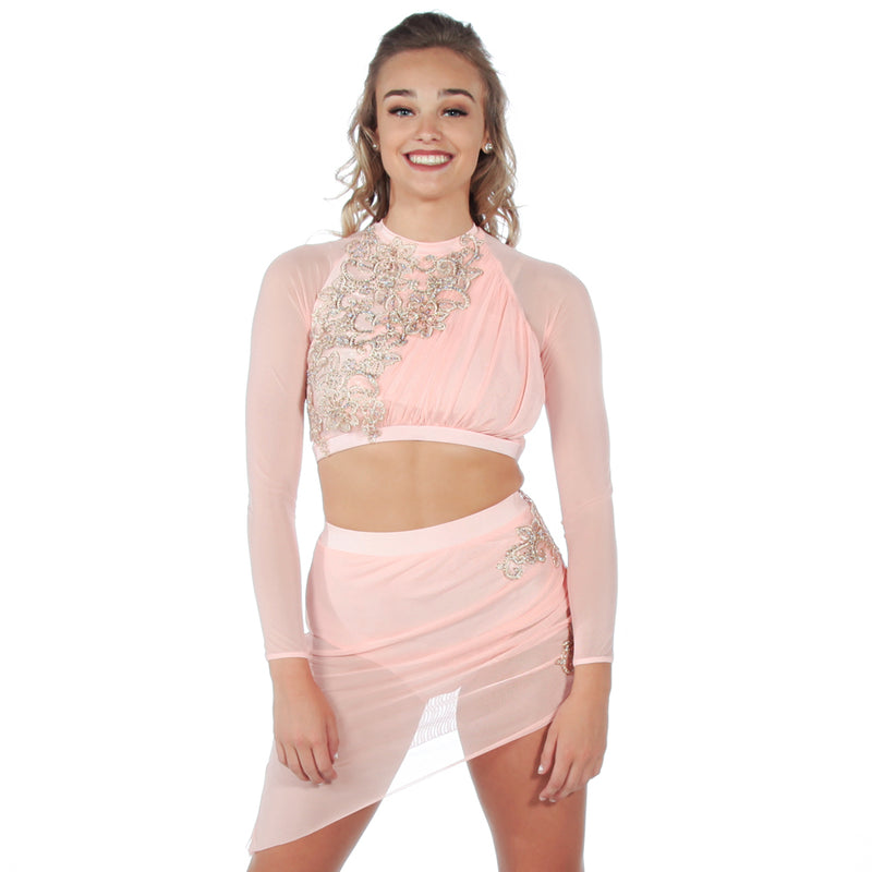 Long Sleeve Gathered Crop Top with Applique