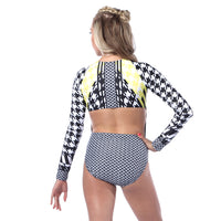 Youth Houndstooth Zipper Front Long Sleeve Leotard