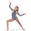 Youth Houndstooth Zipper Front Long Sleeve Leotard