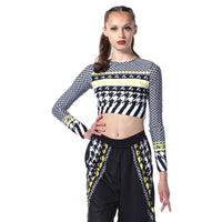 Youth Houndstooth Long Sleeve Crop Top