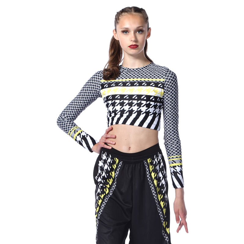 Houndstooth Long Sleeve Crop Top