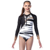 Graffiti Queen Zipper Front Long Sleeve Leotard