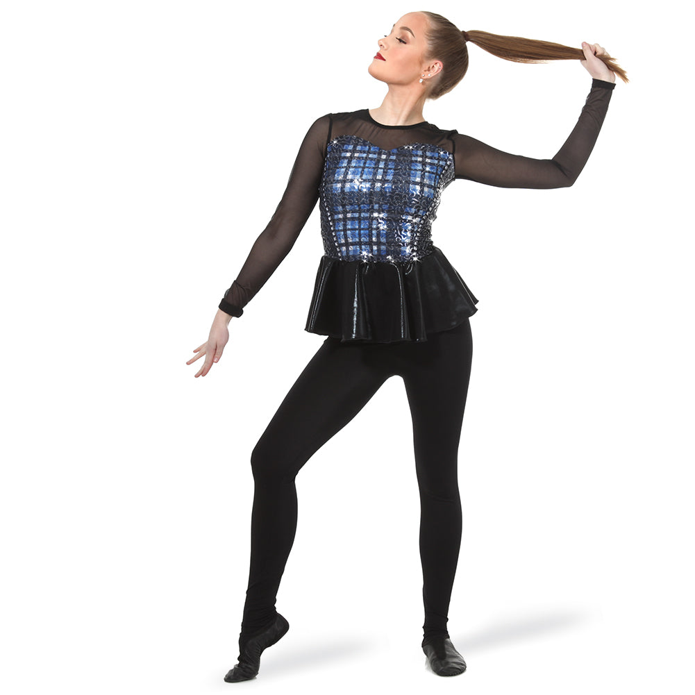 Sequin Plaid Peplum Performance Top