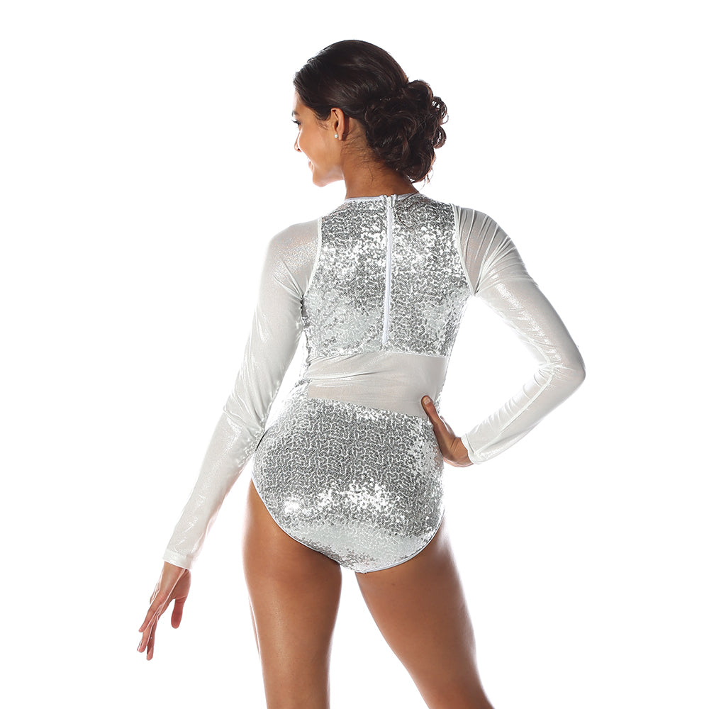 Sequin Raglan Mesh Sleeve Leotard