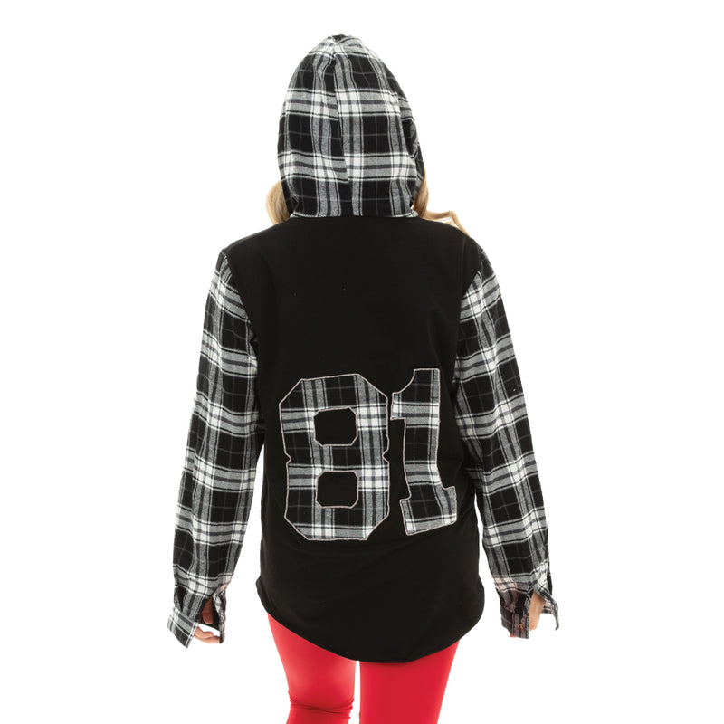 Rev it up Long Sleeve Hooded Embroidered Plaid Shirt