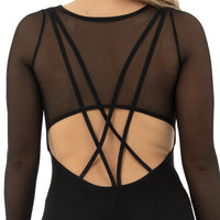 V-Neck Mesh Keyhole Long Sleeve Unitard