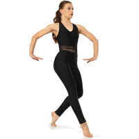 V-Neck Criss Cross Mesh Panel Tank Unitard