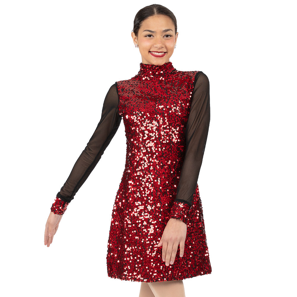 Sequin Long Mesh Sleeve Tunic Dress