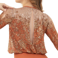 Youth Sequin Billowed Long Sleeve Floral Leotard