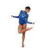 Asymmetrical Sequin Applique Long Sleeve Leotard