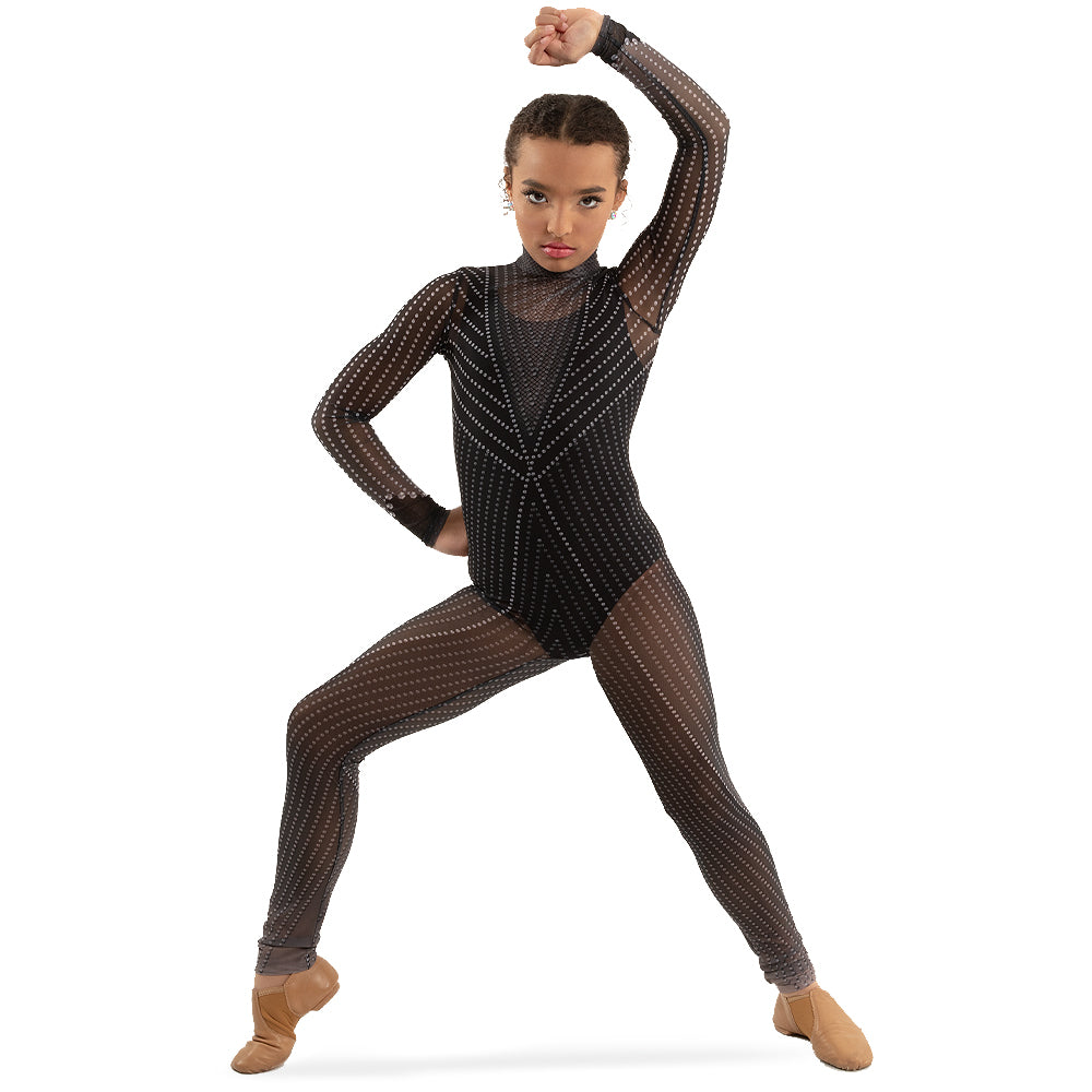 Youth Black Studs Mesh Unitard