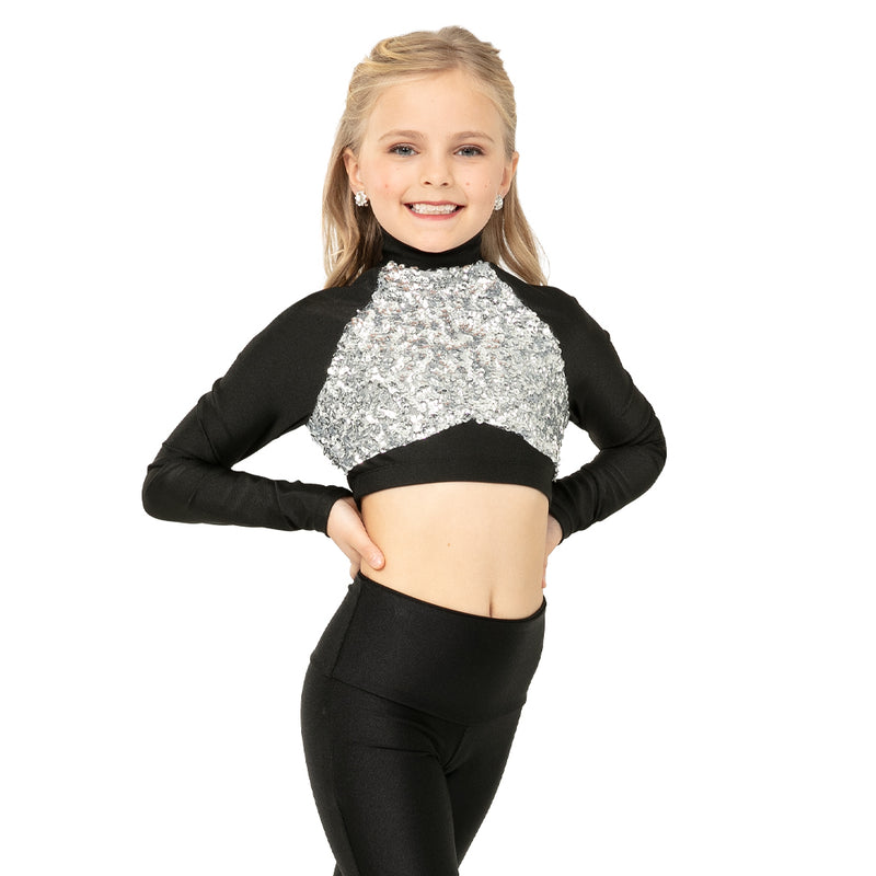 Youth Long Sleeve Sequin Performance Crop Top