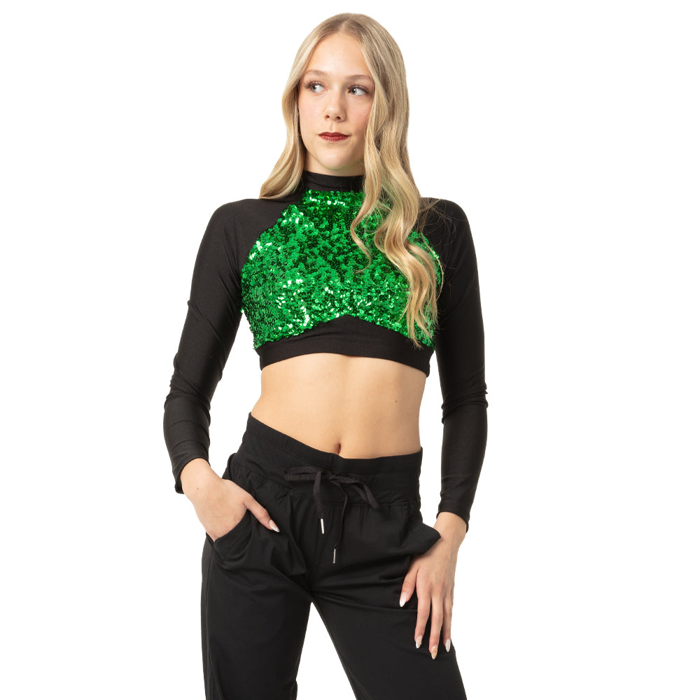 Long Sleeve Sequin Performance Crop Top