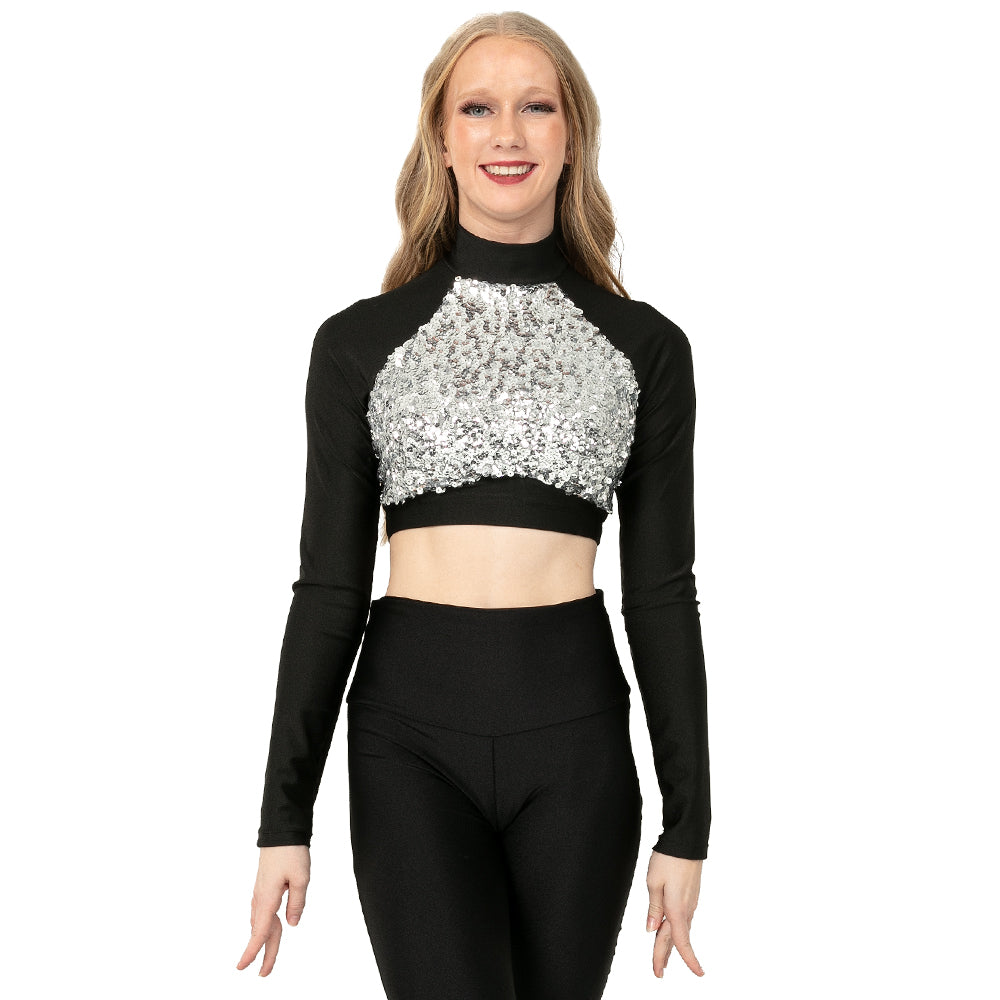 Long Sleeve Sequin Performance Crop Top