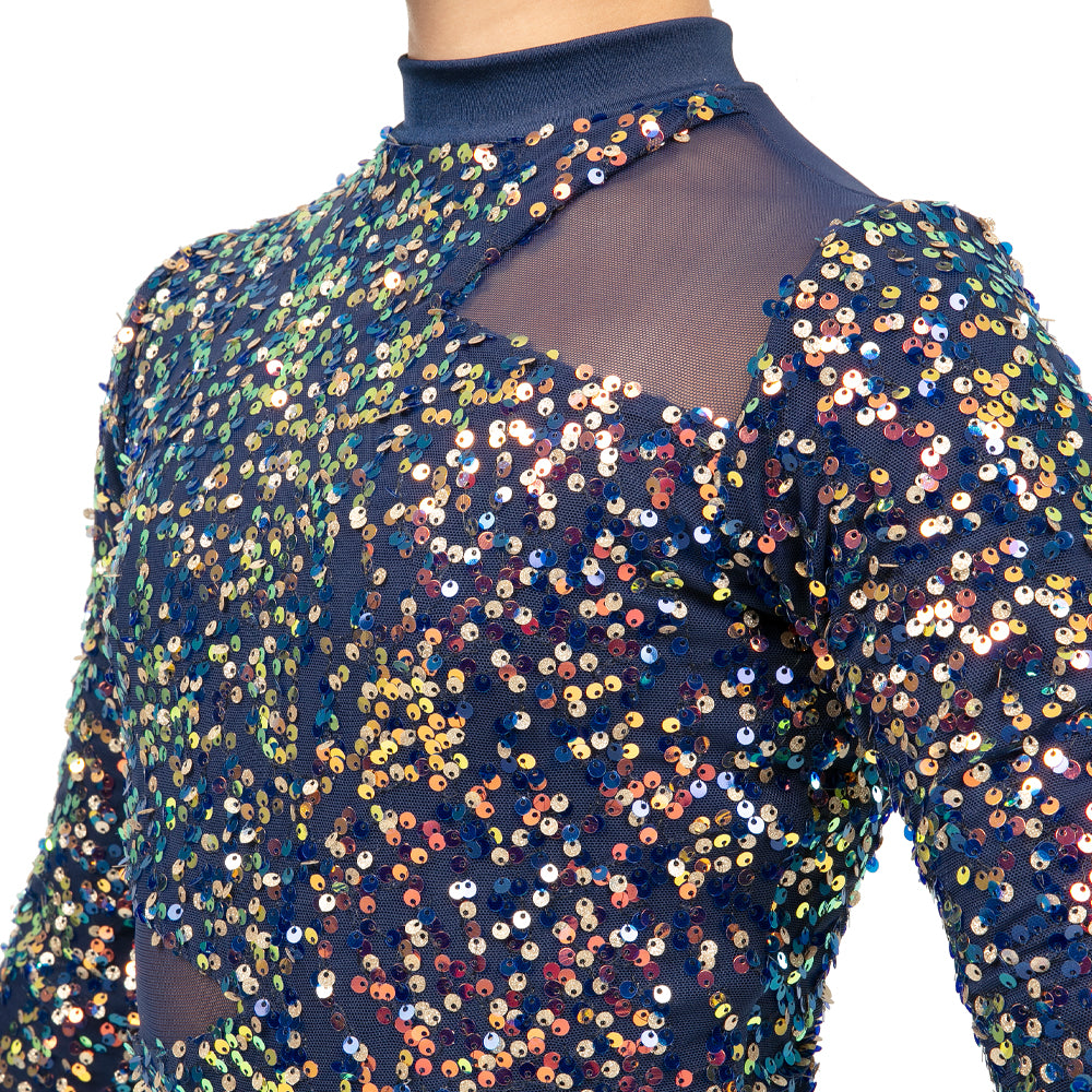 Youth Alexandra Iridescent Sequin Mesh Long Sleeve Biketard