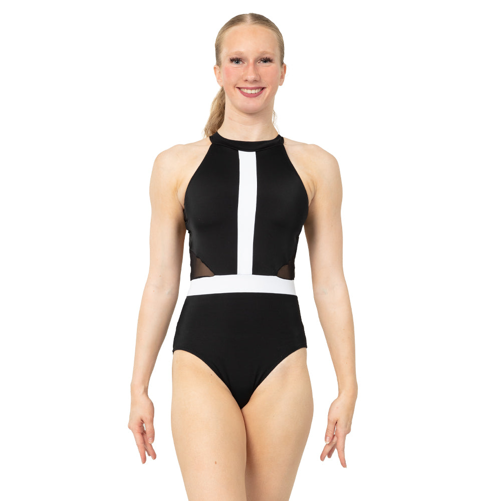 Halter Cut Out Mesh Open Back Leotard