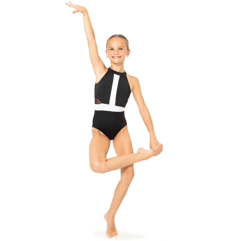 Youth Halter Cut Out Mesh Open Back Leotard