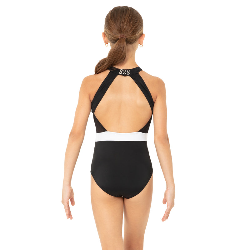 Youth Halter Cut Out Mesh Open Back Leotard