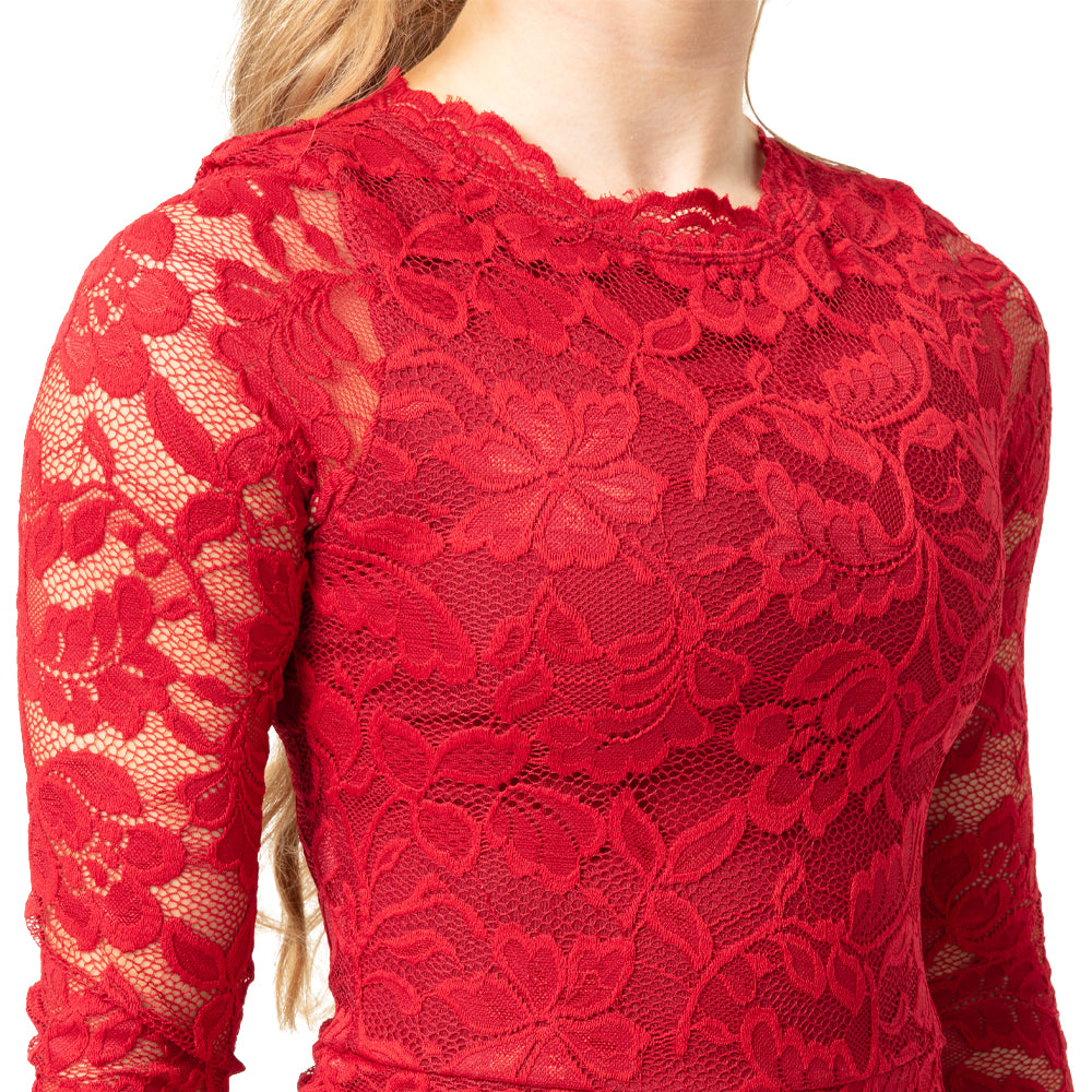 Lace Long Sleeve Scoopneck Dress
