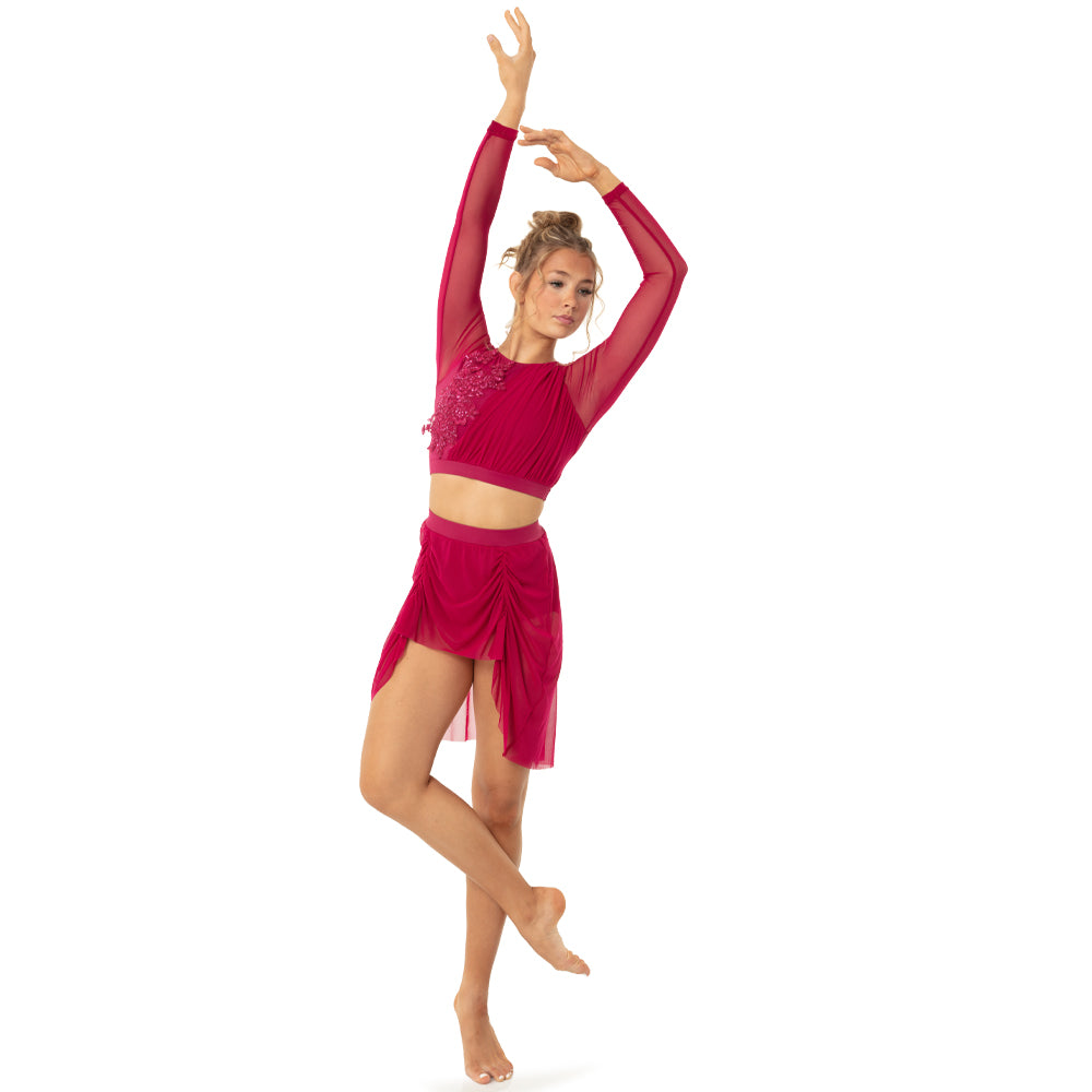 Criss Cross Back Long Sleeve Crop Top with Applique
