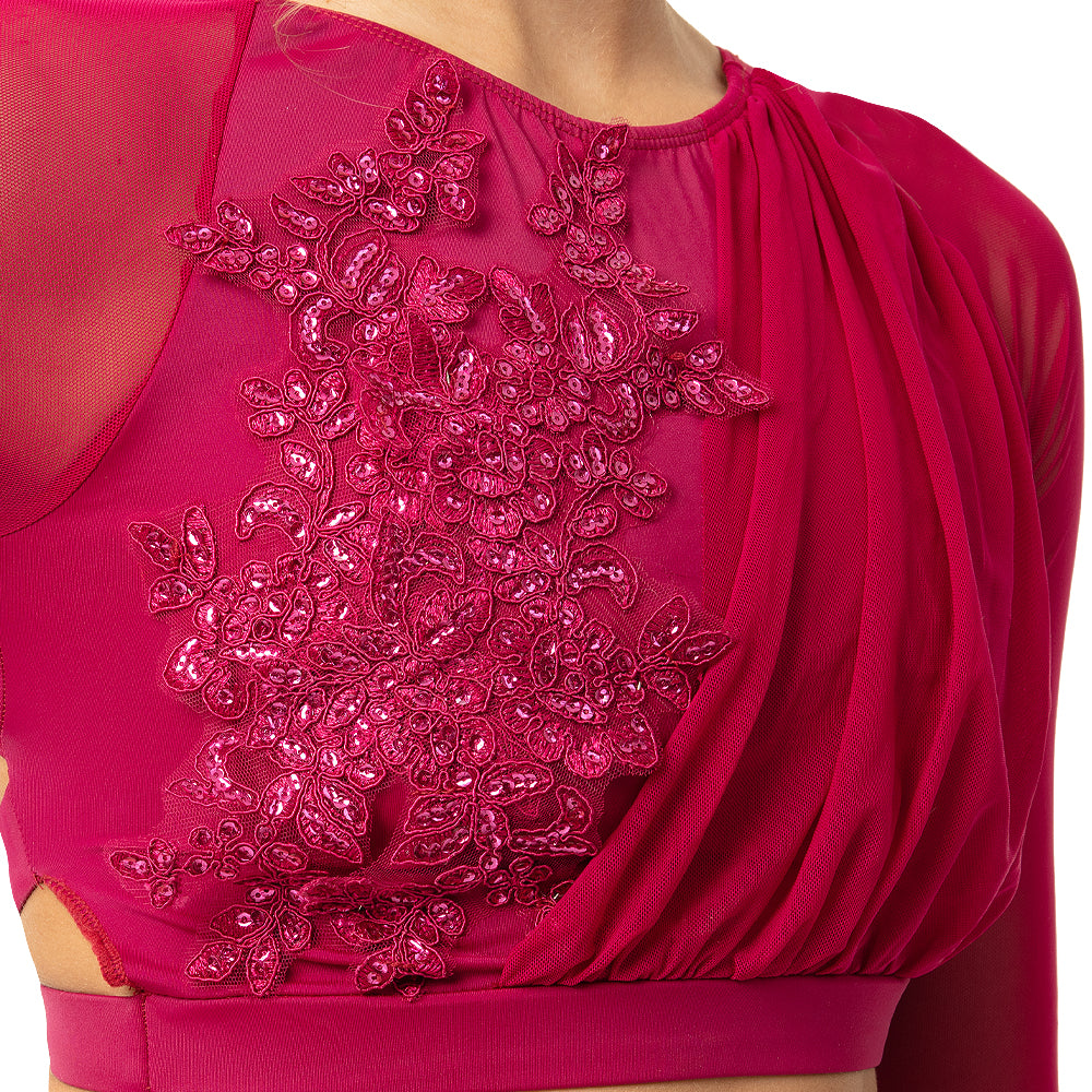 Criss Cross Back Long Sleeve Crop Top with Applique