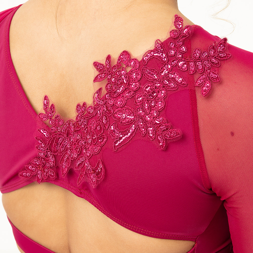 Criss Cross Back Long Sleeve Crop Top with Applique