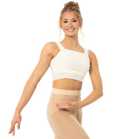 Youth Elongated Gathered Mesh Overlay Crop Top