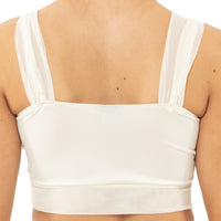 Elongated Gathered Mesh Overlay Crop Top