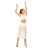 Youth Elongated Gathered Mesh Overlay Crop Top