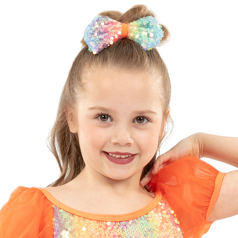 Orange Rainbow Sequin Bow
